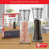KitchenGrip Salt and Pepper Grinder Set Of 2 - Stainless Steel Top, 6 Oz Glass Tall Body - Salt and Pepper Mill For Fine and Coarse Grinding, 5 Grade Adjustable Ceramic Rotor, Salt and Pepper Shakers