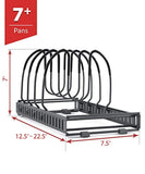 7+ Pans - BetterThingsHome Expandable Pan Organizer Rack: Can Be Extended to 22.25", Total 7 Adjustable Compartments, Pantry Cupboard Bakeware Lid Plate Holder
