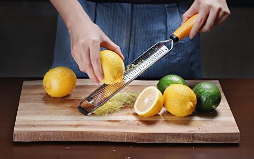 Deiss PRO Citrus Lemon Zester & Cheese Grater - Parmesan Cheese, Lemon, Ginger, Garlic, Nutmeg, Chocolate, Vegetables, Fruits - Razor-Sharp Stainless Steel Blade + Protect Cover - Dishwasher Safe