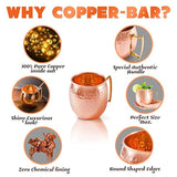 Moscow Mule Mugs 100% Solid Copper, FOOD SAFE, Gift Set of 2, 16oz, Hammered, No Nickel, BONUS: 2 Straws + 1 Shot Glass + Stirrer & 2 E-Books by Copper-Bar