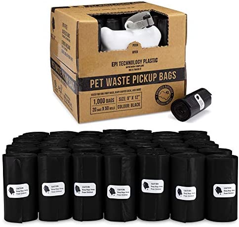 Gorilla Supply Dog Waste Bags with Patented Dispenser and Leash Tie, Unscented, EPI Additive (Meets ASTM D6954-04 Tier 1), 1000 Count