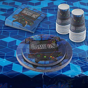 83 Piece Video Gaming Party Supplies Set Including Banner, Plates, Cups, Napkins, Tablecloth, X-Large Joy Stick Controller Balloon - Serves 20