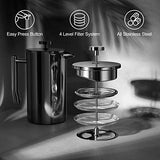 BAYKA French Press Coffee Maker, Stainless Steel 34oz Double-Wall Metal Insulated Coffee Tea Makers with 4 Level Filtration System, Rust-Free, Dishwasher Safe