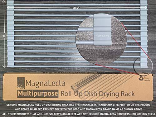 Roll Up Sink Drying Rack by MagnaLecta – Multipurpose Over the Sink Silicone Coated Stainless Steel Self Draining Roll-Up Dish Rack Holder, Foldable, Heat Resistant, Easily Adjustable(Warm Gray,Large)