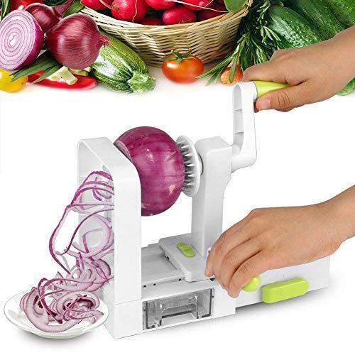 Spiralizer Vegetable Slicer, 5-Blade Spiral Slicer, Foldable Veggie Pasta Zucchini Spaghetti Zoodle Maker with Strong Suction Pad, Extra Blade Caddy, Cleaning Brush and Recipe Ebook by CHUGOD