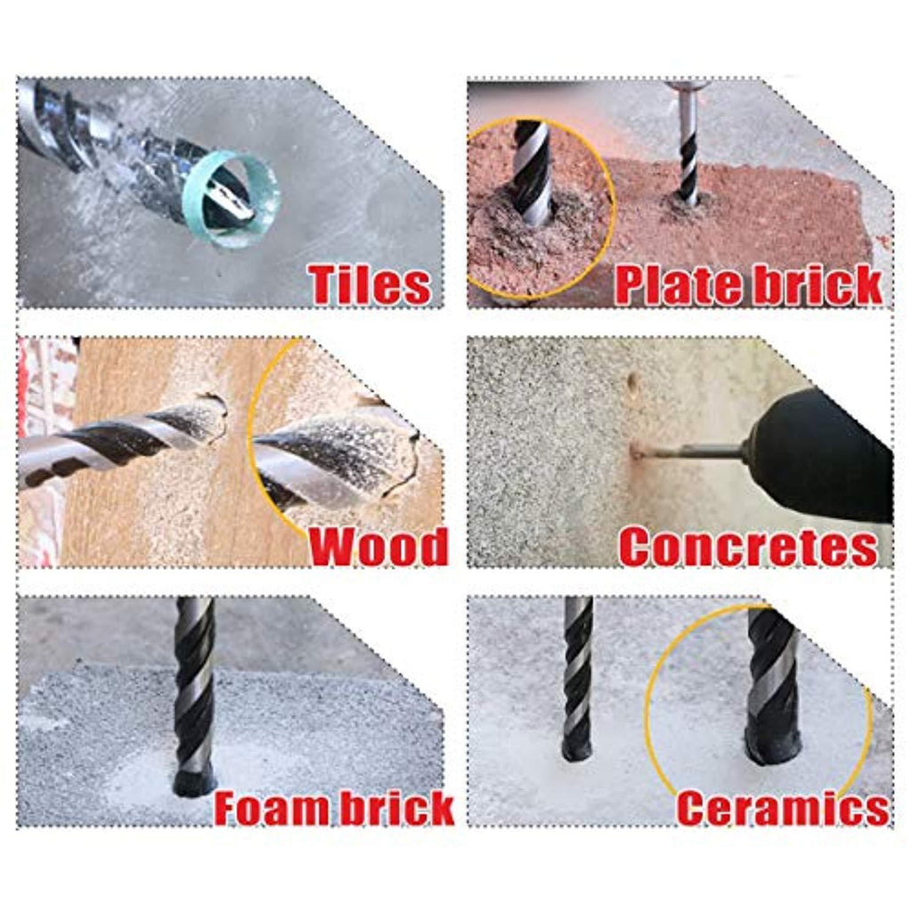 5Pcs Multi-Material Drill Bit Set, LittleSmith Ceramic Drill Bits Masonry Drill Bits with Surface Coating Process, Drilling in Concrete, Brick, Glass, Masonry, Tile and Wood, 6-12mm (1/4", 5/16", 3/8"
