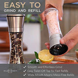 Original Stainless Steel Salt and Pepper Grinder Set With Stand - Tall Salt and Pepper Shakers with Adjustable Coarseness - Salt Grinders and Pepper Mill Shaker Set