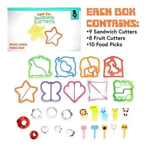 29 pcs Sandwich Cutters for Kids - Bread Crust Cutter & Fruit Cutter Set in Colorful Playful Designs - Make Lunchtime Fun - Even for Picky Eaters - Easy to Use and Safe for Kids - Bento Accessories