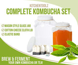 1 Gallon Glass Kombucha Jar - Home Brewing and Fermenting Kit with Cheesecloth Filter, Rubber Band and Plastic Lid - By Kitchentoolz