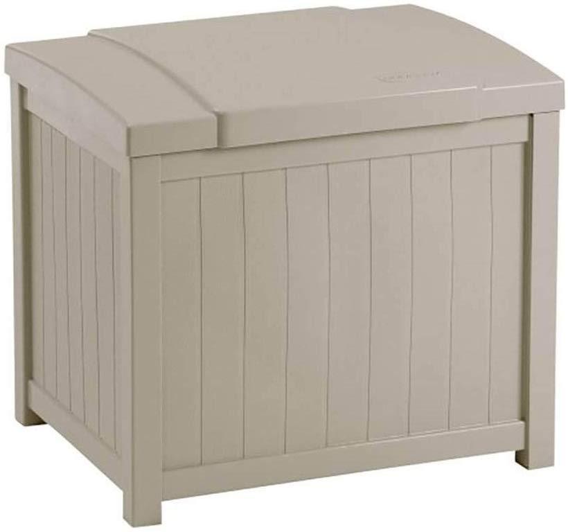 Suncast Resin Patio Storage Box - Outdoor Bin Stores Tools, Accessories and Toys - Taupe