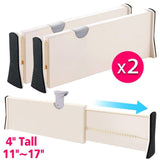 JONYJ Drawer Dividers/Organizer 4 Pack, Adjustable Separators 4" High Expandable from 11-17" for Bedroom, Bathroom, Closet, Office, Kitchen Storage, Strong Secure Hold, Foam Ends, Locks in Place