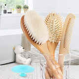 4 Piece Wooden Baby Hair Brush and Comb Set - Natural Soft Goat Bristles | Wood Bristles for Massage | Helps To Prevent or Cradle Cap - for Newborns and Toddlers | Perfect Baby Shower & Registry Gift