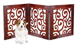 Safety Pet Gate for Dogs - Free-Standing & Foldable - Decorative Scroll Wooden Fence Barrier - Stairs & Doorways