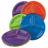 | Set of 12 | Premium Quality Unbreakable Plastic 10" Divided Plates in 4 Assorted Colors