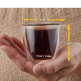 Double Wall Espresso Cups Set - Insulated Coffee Shot Glasses - 2.6oz, Set of 4 - Demitasse Gift Box
