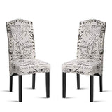 Merax Script Fabric Accent Chair Dining Room Chair with Solid Wood Legs, Beige,Set of 2