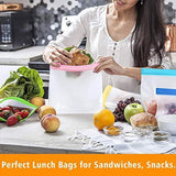 Reusable Sandwich Bags 6-Pack, JONYJ Leakproof Reusable Lunch Storage Bags, FDA Grade PEVA Kids Snack Bags, Extra Thick Ziplock Bags for Food Snacks, Make-up, Stationery, Travel Home Organization