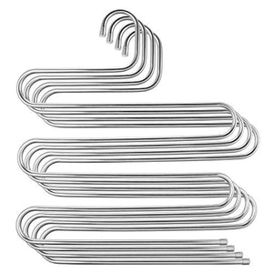 Elover Pants Hangers [4 Pack] S-Type Stainless Steel Multi Layers Jeans Hangers, Multi-Purpose Closet Storage Organizer for Pants Jeans Tie Scarf Towel Clothes, Space Saving Storage Rack