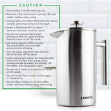 LINKYO French Press Coffee Maker - Brushed Finish Stainless Steel Coffee Press 34oz, 1L