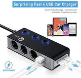 3-Socket Cigarette Lighter Quick Charge 3.0, Qidoe 120W 12V/24V Car Splitter and Three 2.4A USB Car Charger & LED Voltmeter Power Switch for GPS, Dash Cam, Sat Nav, Phone, iPad, Tablet (Blue)