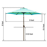 Abba Patio Outdoor 9-Feet Table Umbrella with Push Button Tilt and Crank Lift, Turquoise Striped