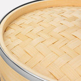 Flexzion Bamboo Steamer Basket Set (10 inch) with Stainless Steel Banding 50x Steamer Liners and 2 Pairs of Chopsticks, Chinese Steamer for Cooking Food
