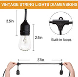 Amico 49FT Outdoor String Lights Commercial Grade Weatherproof Dimmable Patio Light String - 11W Incandescent Edison Bulb - UL Listed Heavy-Duty Decorative Yard Bistro Market Café Lights