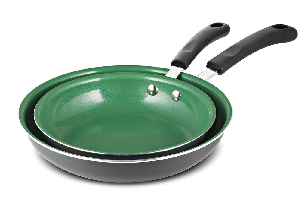 Chef's Star Frying Pan Non stick Ceramic Omelette Cooking Set - Even Heat Saute Pan/Skillet Set - Supreme Frying Pans 10" and 8" inch Cookware Set - Green