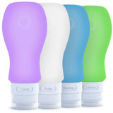 Travel Bottles Silicone Containers Set, White/Blue/Green/Purple, 3 oz, Set of 4