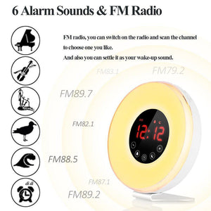 LBell Wake Up Light Alarm Clock, [2018 Upgraded] Digital Alarm Clock with Sunrise Simulation, 7 Colors Night Light, 6 Nature Sounds, FM Radio for Bedrooms and Heavy Sleepers