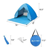 AUGYMER Beach Tent, UV Pop Up Sun Shelter Lightweight Beach Sun Shade Canopy Cabana Beach Tents Fit 2-3 Person
