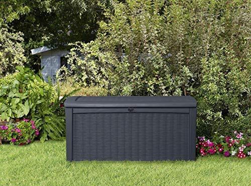 Keter Borneo 110 Gallon Resin Outdoor Storage Bench and Deck Box for Patio Furniture, Anthracite