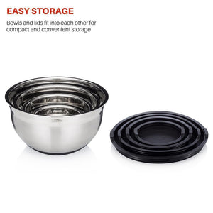 Sterline Stainless Steel Mixing Bowl Set of 4 w/Lids, Non-Slip Mixing Bowls .75, 1.5, 3, 5-Quarts w/Measurement Displayed Inside, Small-Large Nesting Bowls, Cooking and Kitchen Essentials, Silver