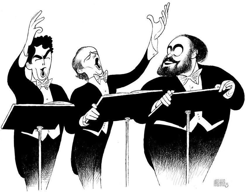 Al Hirschfeld's THE THREE TENORS: ENCORE Hand Signed Limited Edition Lithograph