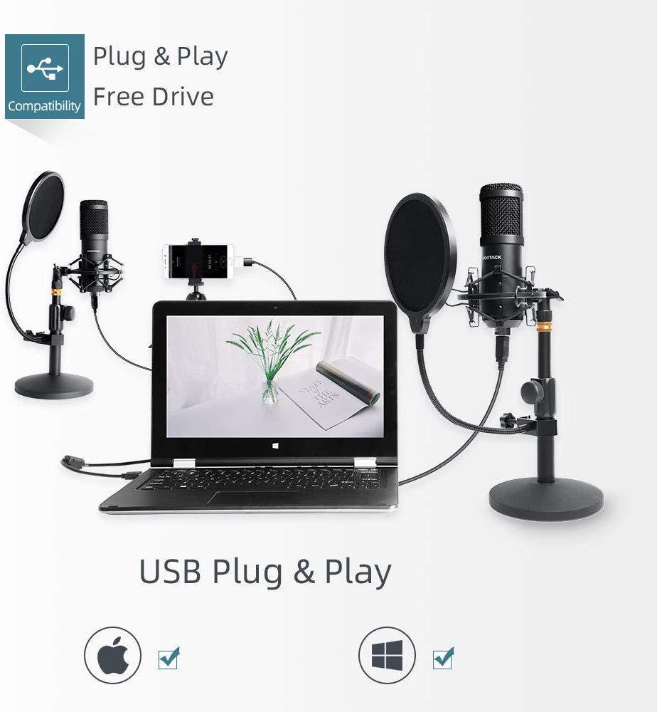 USB Streaming Podcast PC Microphone, SUDOTACK Professional 96KHZ/24Bit Studio Cardioid Condenser Mic Kit with Sound Card Desktop Stand Shock Mount Pop Filter, for Skype Youtuber Gaming Recording