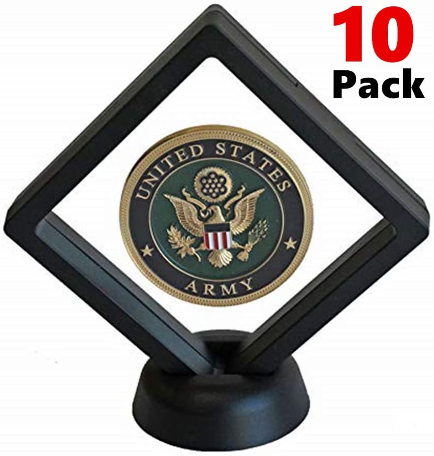 AIFUSI Coin Display Stands, 10 Pack 3D Floating Frame Ornament Display Holder Box with Stand Diamond Square for AA Medallion Challenge Coin Chip Jewelry Decorative - Ideal for Gift
