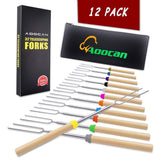Aoocan marshmallow roasting sticks, smores skewers telescoping forks Multicolored 32 inch, Set of 12 smores sticks for fire pit & hot dog forks - Camping, Campfire, Bonfire Kids kit- free portable bag