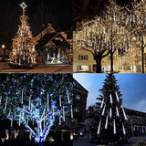 Invin LED Meteor Shower Lights, Falling Rain Lights, Christmas Lights 30cm 8 Tube 144 LEDs, Falling Rain Drop Icicle String Lights for Christmas Tree Halloween Decoration Holiday Party Wedding (White)