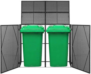 Canditree Storage Shed Poly Rattan for Garbage Cans, Garden Tools, Bin Shed for Patio Backyard Garden 60.2"x30.7"x47.2", Brown