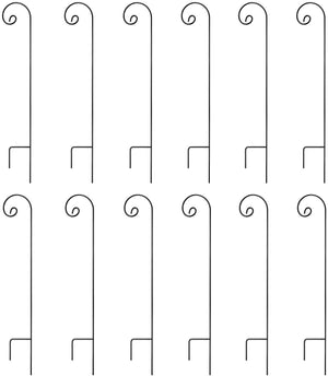 Shepherd's Hooks, Black, Made of Premium Metal for Hanging Solar Lights, Bird Feeders, Mason Jars, Plant Hangers, Flower Basket, (6 Pack) by AshmanOnline