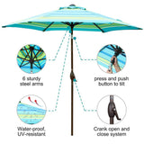 Abba Patio Outdoor 9-Feet Table Umbrella with Push Button Tilt and Crank Lift, Turquoise Striped