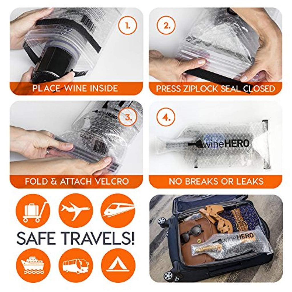 WineHero - 6 Pack Reusable Leak Proof Bottle Protector Bag for Travel  Pack in Airplane Checked Baggage, Luggage, or Suitcase - Good for Cruise Travel - Wine Travel Accessory