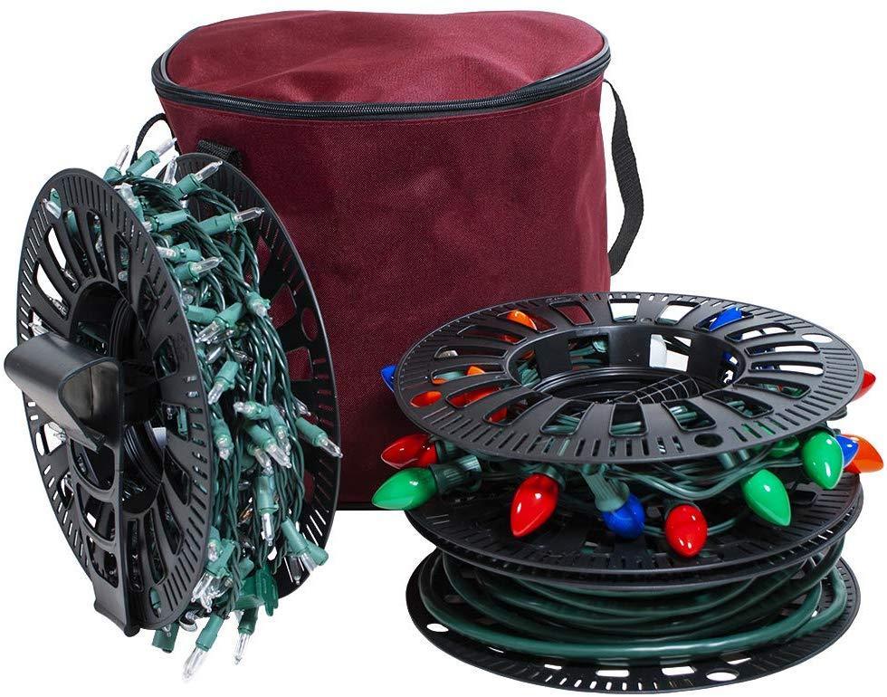 612 Vermont Christmas Light Storage Reel Holder with Installation Clip, Polyester Zip up Bag, Organizes up to 150 Foot of Mini Lights