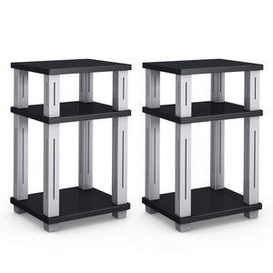 Tangkula End Table, 3-Tier Square Wood Storage Shelf Display Shelving Night Stand Sofa Side Table for Home Office (2, Black)