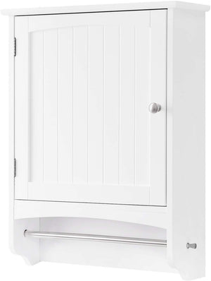 VASAGLE Wall Cabinet, Hanging Bathroom Storage Cabinet with Rod and Adjustable Shelf, Medicine Cabinet, Wooden, White 18.9 x 6.3 x 25.6 Inches UBBC22WT