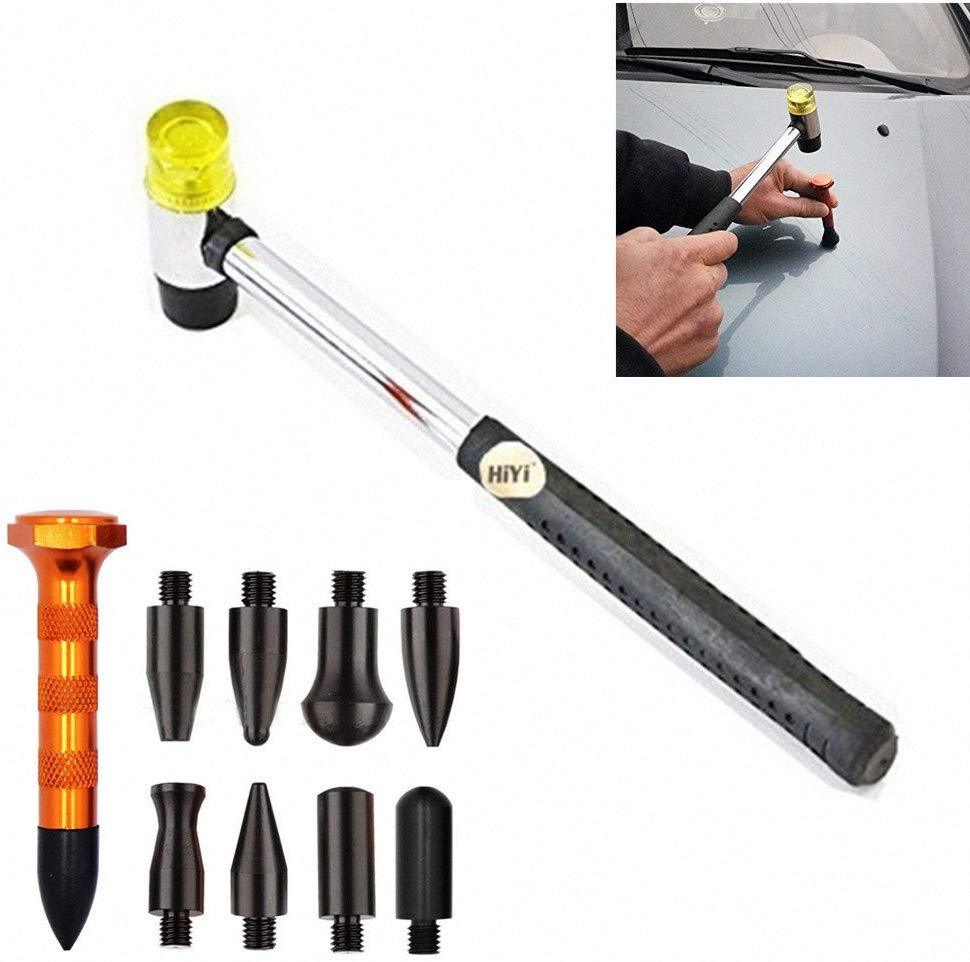 HiYi 10Pcs Dent Repair Tool Kits Paintless Dent Removal Tap Down Tools Dent Rubber Hammer Auto Body DIY Dent Fix Tools