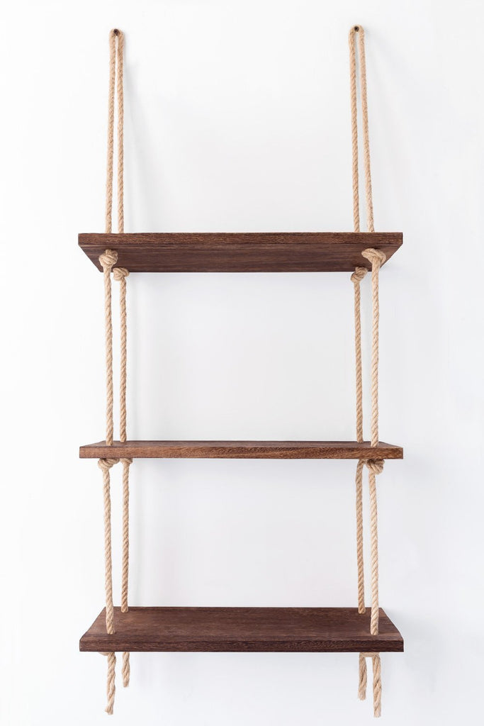 Mkono Wood Hanging Shelf Wall Swing Storage Shelves Jute Rope Organizer Rack, 3 Tier