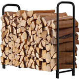 4ft Firewood Rack Outdoor Log Holder for Fireplace Heavy Duty Wood Stacker for Patio Deck Metal Kindling Logs Storage Stand Steel Tubular Wood Pile Racks Outside Fire place Tools Accessories Black