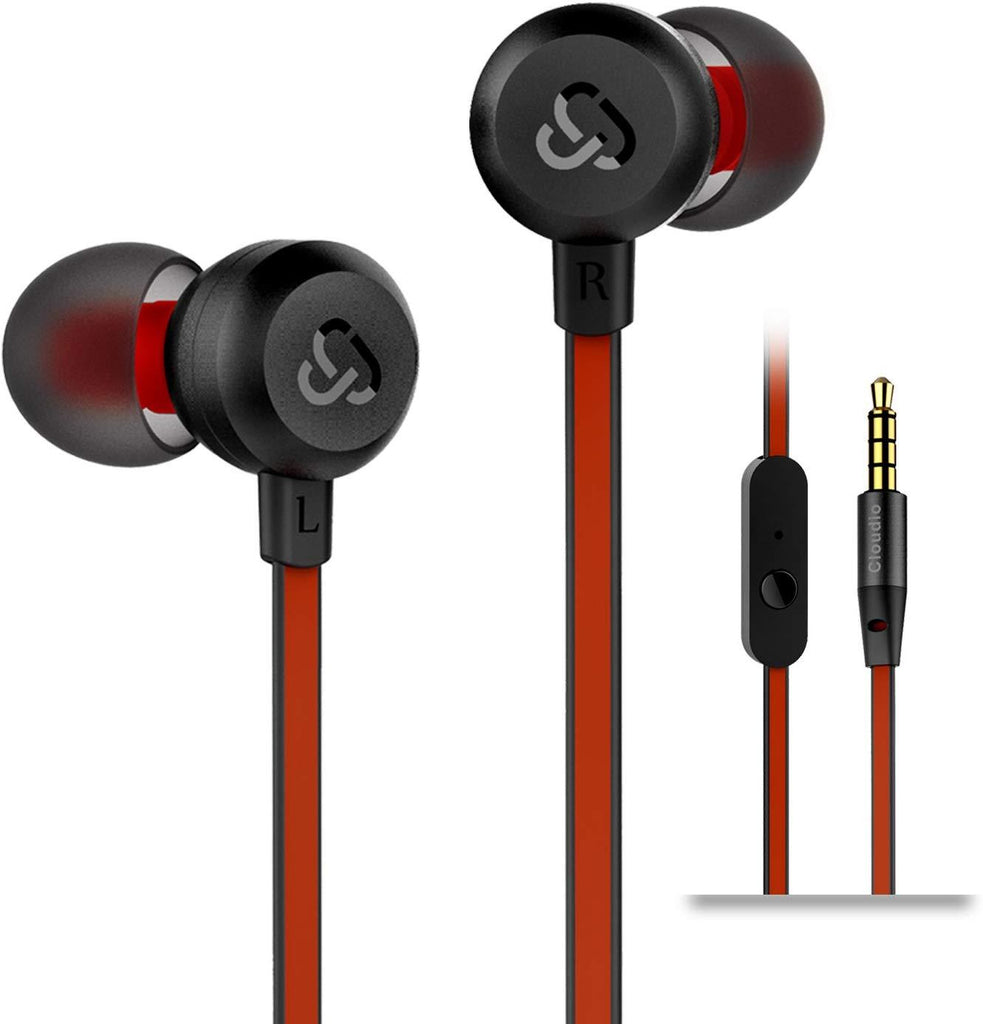 Earphones Cloudio J1 Noise Cancelling Earbuds in Ear Headphones with Microphone Noise Isolating Earbuds Sports Headphones Super Bass Earbuds for iPhone Android Phone iPad Tablet Laptop(Black)