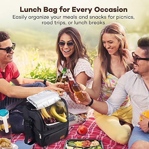 Large Lunch Box for Men, Insulated Adult Lunch Bag, Sable Reusable Waterproof Cooler Tote Bag for Meal Prep with 2 Main Spacious Compartments